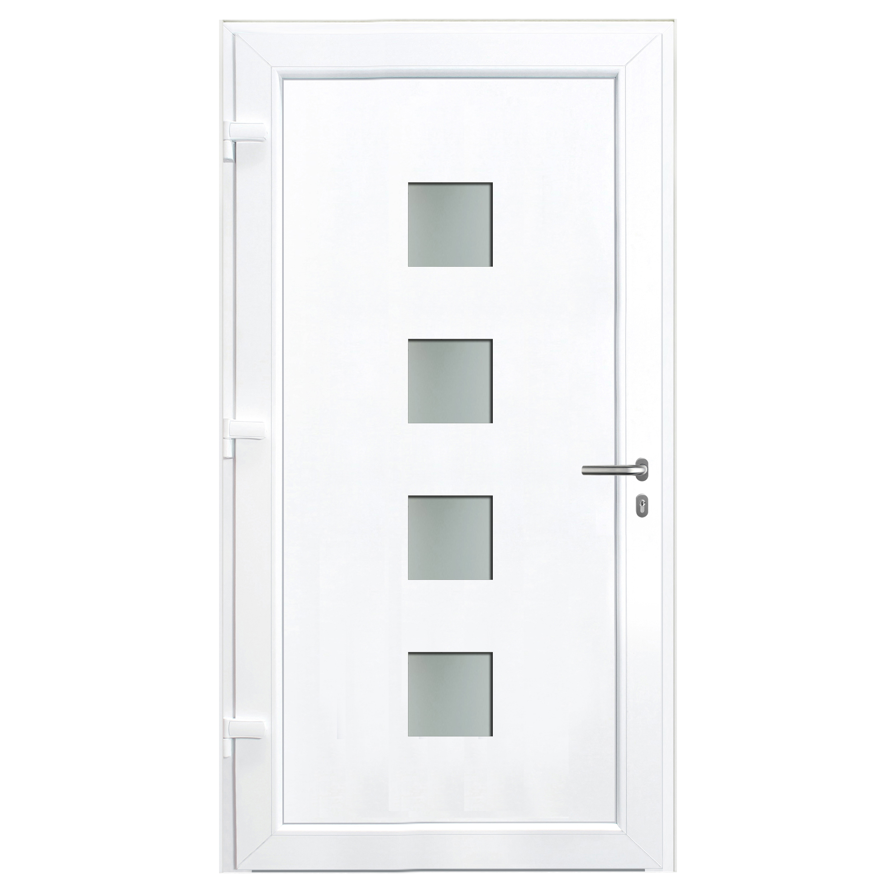 A-08 üveges (Satina), 110x210 cm, alumínium borításos bejárati ajtó, balos, befele nyíló, kívül antracit